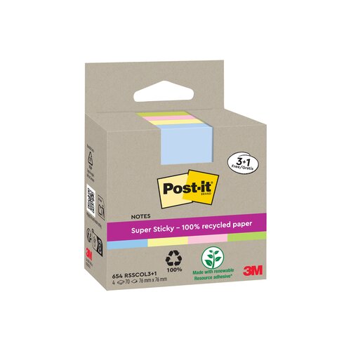 Post-it® Haftnotiz Recycling Notes Super Sticky 76 x 76 mm (B x H) 4 Block/Pack.