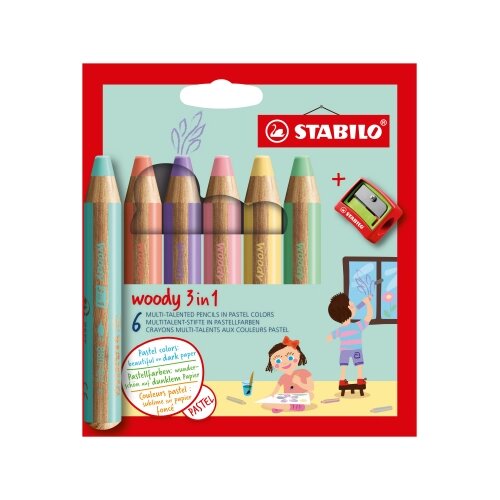 STABILO® Buntstift woody 3 in 1 inkl. Spitzer 6 St./Pack.