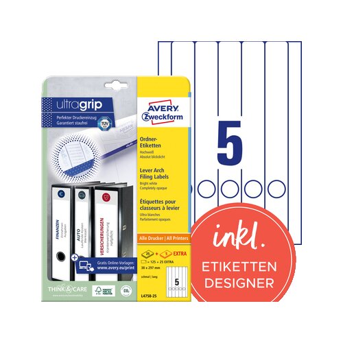 Avery Zweckform Ordnerrückenetikett ultragrip schmal/lang