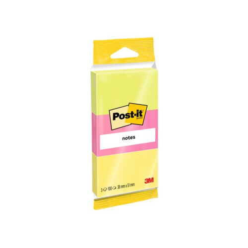 Post-it® Haftnotiz Notes neon 38 x 51 mm (B x H) 3 Block/Pack.
