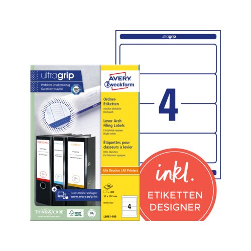 Avery Zweckform Ordnerrückenetikett ultragrip breit/kurz 400 Etik./Pack.