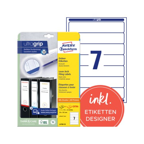 Avery Zweckform Ordnerrückenetikett ultragrip schmal/kurz 210 Etik./Pack.