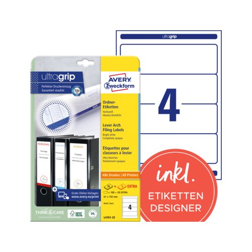 Avery Zweckform Ordnerrückenetikett ultragrip breit/kurz 120 Etik./Pack.