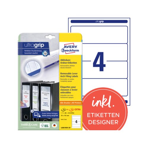 Avery Zweckform Ordnerrückenetikett ultragrip breit/kurz 59 x 192 mm (B x H)