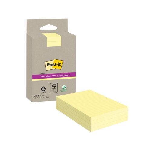 Post-it® Haftnotiz Recycling Notes Super Sticky 102 x 152 mm (B x H) 4 Block/Pack.