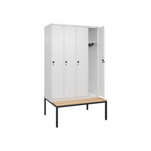 C+P Kleiderspind Classic PLUS mit untergebauter Sitzbank 4 Abteile verkehrsweiß
