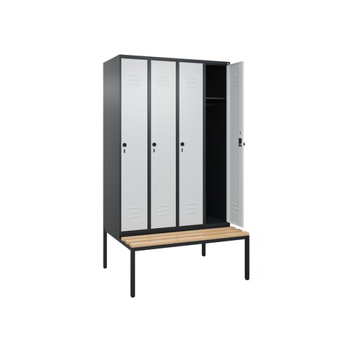 C+P Kleiderspind Classic PLUS mit untergebauter Sitzbank 4 Abteile schwarzgrau