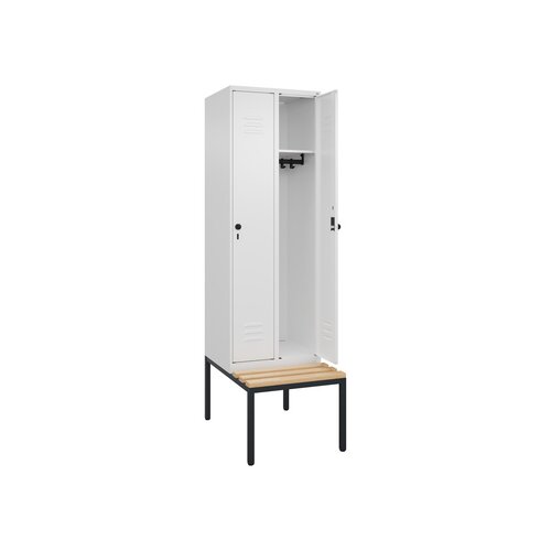 C+P Kleiderspind Classic PLUS mit untergebauter Sitzbank 2 Abteile verkehrsweiß