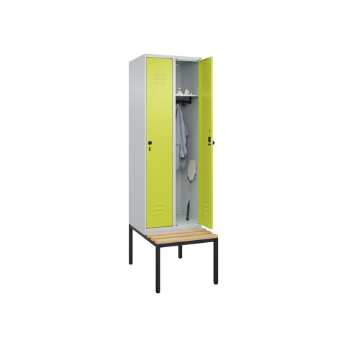 C+P Kleiderspind Classic PLUS mit untergebauter Sitzbank 2 Abteile lichtgrau