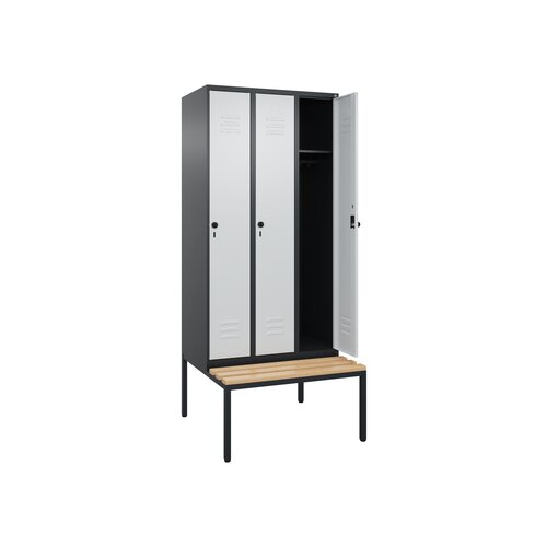 C+P Kleiderspind Classic PLUS mit untergebauter Sitzbank 3 Abteile schwarzgrau