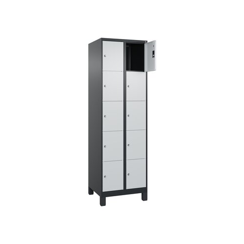 C+P Schließfachschrank Classic PLUS mit Standfuß 10 Fächer schwarzgrau