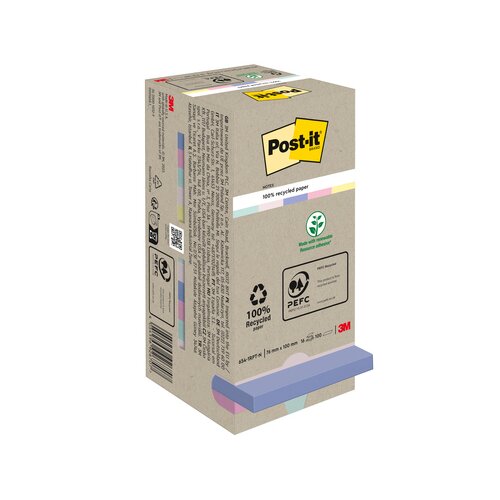 Post-it® Haftnotiz Recycling Notes Tower Pastell Rainbow 76 x 76 mm (B x H) 16 Block/Pack.