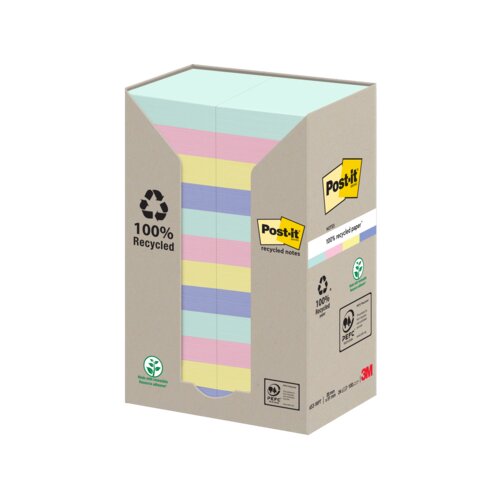 Post-it® Haftnotiz Recycling Notes Tower Pastell Rainbow 38 x 51 mm (B x H) 24 Block/Pack.