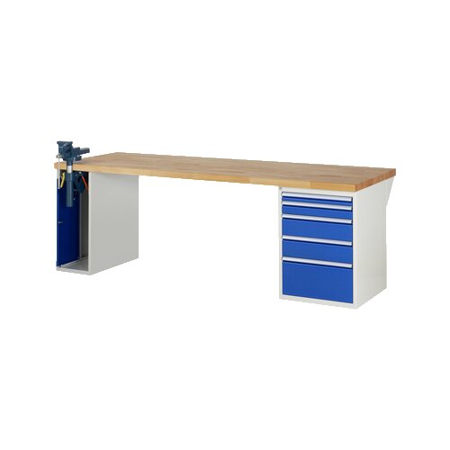 RAU Werkbank 7000 Schraubstock mit Klapplift 2.500 x 890 x 900 mm (B x H x T) 5 Schubladen