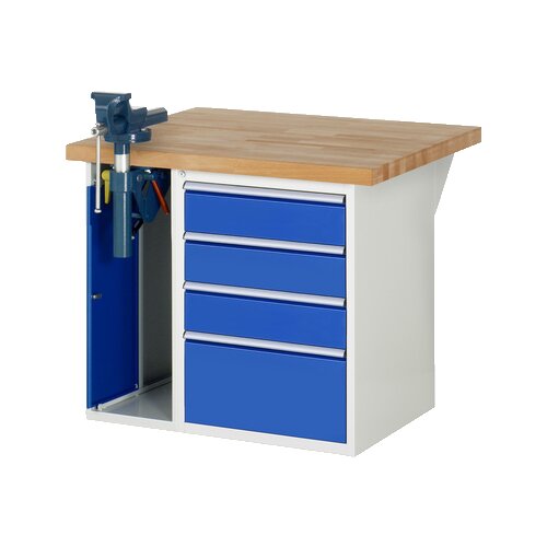 RAU Werkbank 7000 Schraubstock mit Klapplift 1.000 x 890 x 900 mm (B x H x T) 4 Schubladen