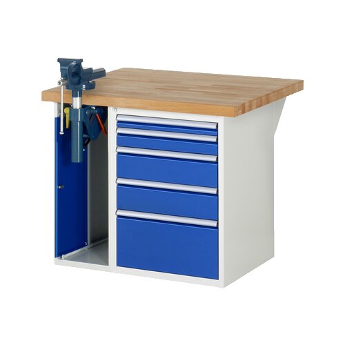 RAU Werkbank 7000 Schraubstock mit Klapplift 1.000 x 890 x 900 mm (B x H x T) 5 Schubladen