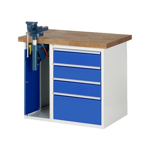 RAU Werkbank 7000 Schraubstock mit Klapplift 1.000 x 890 x 700 mm (B x H x T) 4 Schubladen