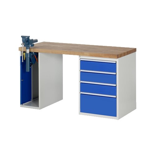 RAU Werkbank 7000 Schraubstock mit Klapplift 1.500 x 890 x 700 mm (B x H x T) 4 Schubladen