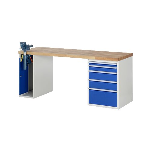 RAU Werkbank 7000 Schraubstock mit Klapplift 2.000 x 890 x 700 mm (B x H x T) 5 Schubladen