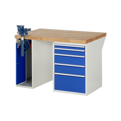 RAU Werkbank 7000 Schraubstock mit Klapplift 1.250 x 890 x 900 mm (B x H x T) 5 Schubladen