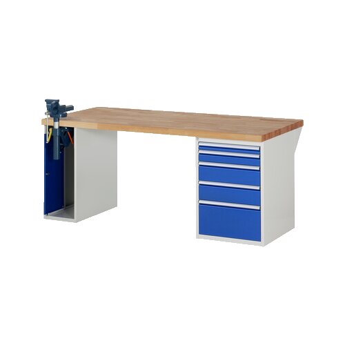 RAU Werkbank 7000 Schraubstock mit Klapplift 2.000 x 890 x 900 mm (B x H x T) 5 Schubladen