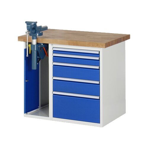 RAU Werkbank 7000 Schraubstock mit Klapplift 1.000 x 890 x 700 mm (B x H x T) 5 Schubladen