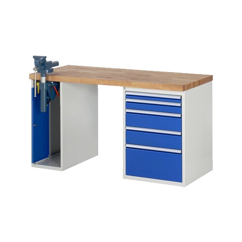 RAU Werkbank 7000 Schraubstock mit Klapplift 1.500 x 890 x 700 mm (B x H x T) 5 Schubladen