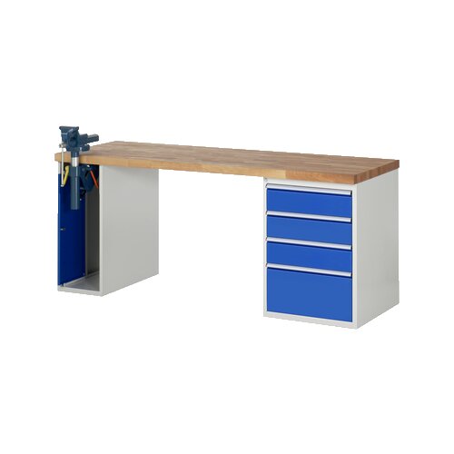 RAU Werkbank 7000 Schraubstock mit Klapplift 2.000 x 890 x 700 mm (B x H x T) 4 Schubladen
