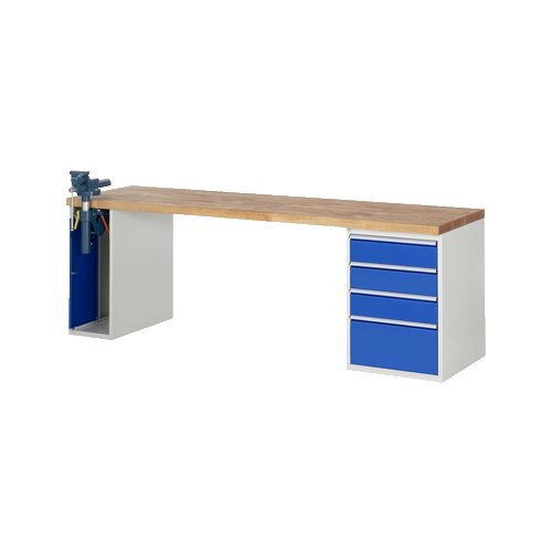 RAU Werkbank 7000 Schraubstock mit Klapplift 2.500 x 890 x 700 mm (B x H x T) 4 Schubladen