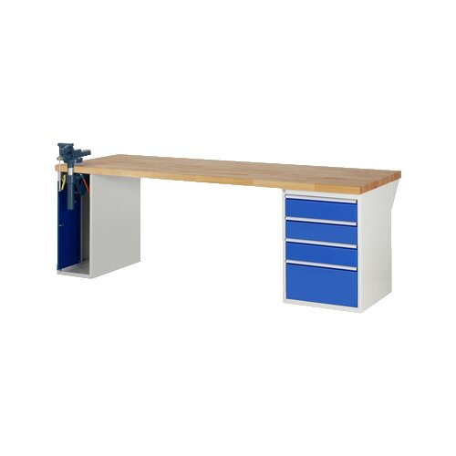 RAU Werkbank 7000 Schraubstock mit Klapplift 2.500 x 890 x 900 mm (B x H x T) 4 Schubladen