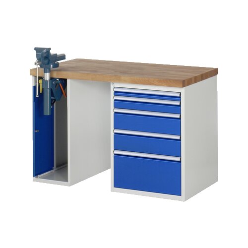 RAU Werkbank 7000 Schraubstock mit Klapplift 1.250 x 890 x 700 mm (B x H x T) 5 Schubladen