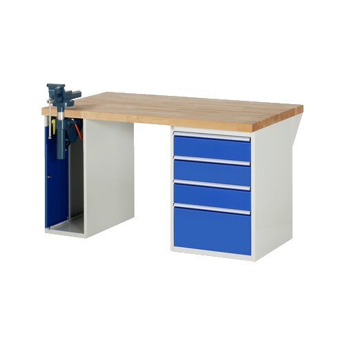 RAU Werkbank 7000 Schraubstock mit Klapplift 1.500 x 890 x 900 mm (B x H x T) 4 Schubladen