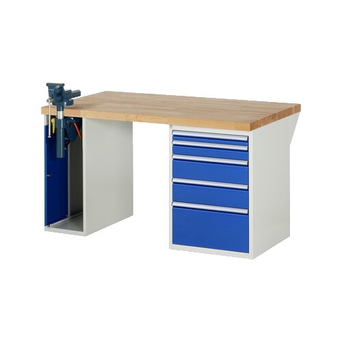 RAU Werkbank 7000 Schraubstock mit Klapplift 1.500 x 890 x 900 mm (B x H x T) 5 Schubladen