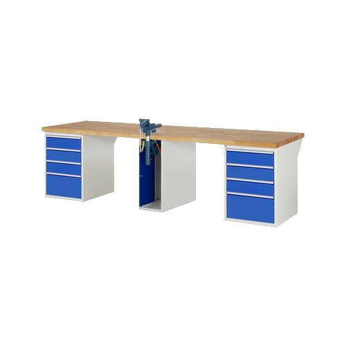RAU Werkbank 7000 Schraubstock mit Klapplift 3.000 x 890 x 900 mm (B x H x T) 8 Schubladen