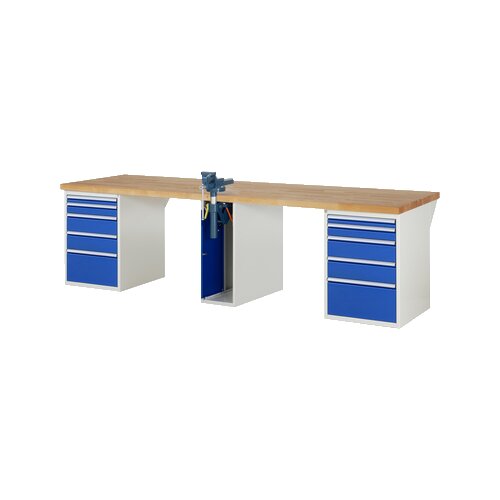RAU Werkbank 7000 Schraubstock mit Klapplift 3.000 x 890 x 900 mm (B x H x T) 10 Schubladen