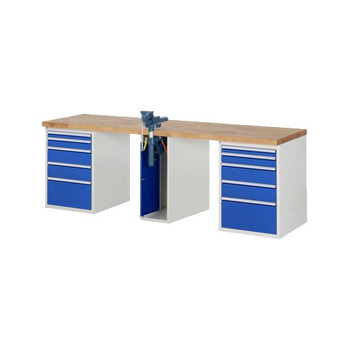 RAU Werkbank 7000 Schraubstock mit Klapplift 2.500 x 890 x 700 mm (B x H x T) 10 Schubladen