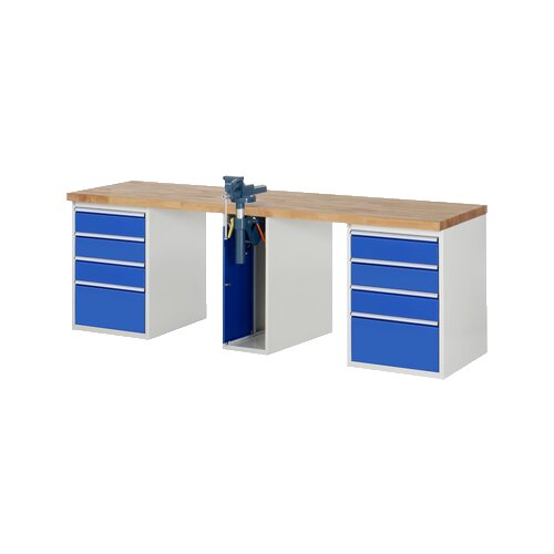 RAU Werkbank 7000 Schraubstock mit Klapplift 2.500 x 890 x 700 mm (B x H x T) 8 Schubladen