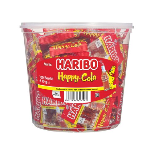 HARIBO Fruchtgummi Happy-Cola Minibeutel 100 x 9 g/Pack.