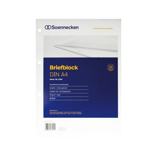 Soennecken Briefblock DIN A4 kariert mit Rand innen/außen Lineatur 28