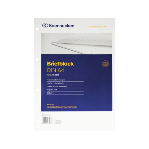 Soennecken Briefblock DIN A4 liniert mit Rand innen/außen Lineatur 27