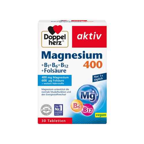 Doppelherz Nahrungsergänzungsmittel aktiv Magnesium 400 + B1 + B6 + B12 + Folsäure