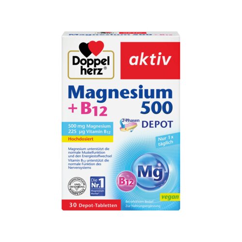 Doppelherz Nahrungsergänzungsmittel aktiv Magnesium 500 + B12 2-Phasen DEPOT
