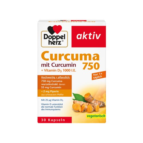 Doppelherz Nahrungsergänzungsmittel aktiv Curcuma 750 mit Curcumin + Vitamin D3 1000 I.E.