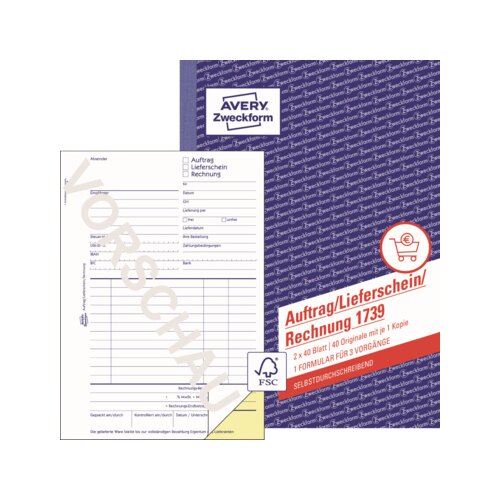 Avery Zweckform Auftrag/Lieferschein/Rechnungsformular 1739