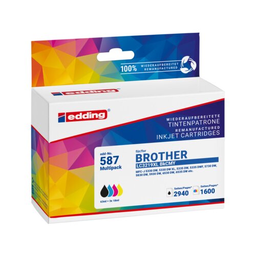 edding Tintenpatrone Kompatibel mit Brother LC-3219XL schwarz, cyan, magenta, gelb