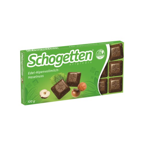 Schogetten Schokolade 100 g/Pack. Edel-Alpenvollmilch-Haselnuss
