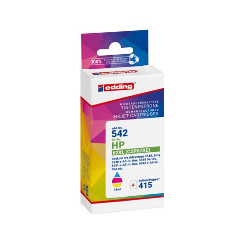 edding Tintenpatrone Kompatibel mit HP 62XL cyan/magenta/gelb