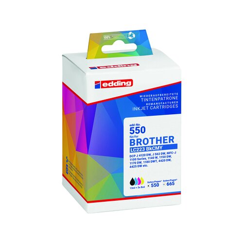 edding Tintenpatrone Kompatibel mit Brother LC-223 schwarz, cyan, magenta, gelb