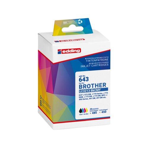edding Tintenpatrone Kompatibel mit Brother LC-3213 schwarz, cyan, magenta, gelb