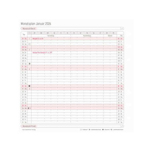 Chronoplan Einlage Kalender 2026 Midi